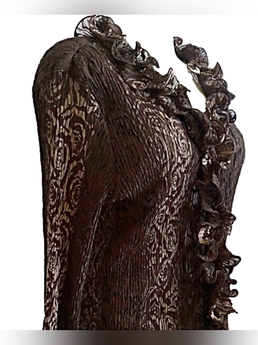 AMANDA Collection Ruffled Brown Textured Blouse
